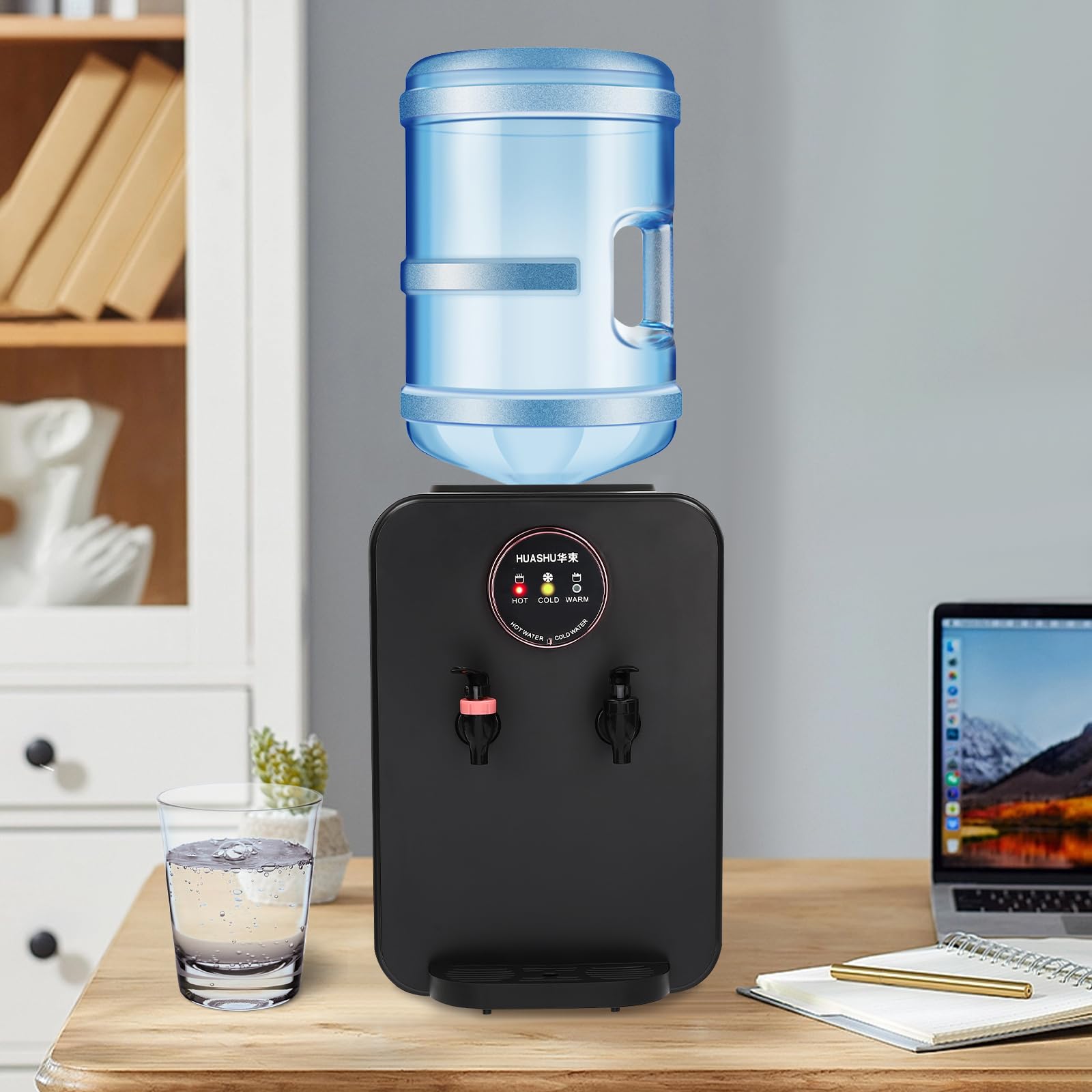 CAIHAOA Water Cooler Top Loading Countertop Water Dispenser, 5 Gallon Premium Countertop Water Dispenser, Hot/Cold/Constant Temper Water, Efficient Cooling/Heating, Water Dispenser for Home, Office