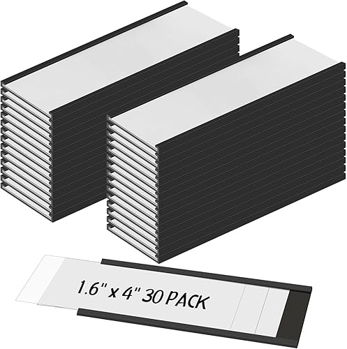Fainne 30 Pcs C Channel Magnetic Label Holder 4 x 1.6 Inches with White Card Inserts Clear Plastic Protectors Shelf Labels with Magnets Name Tags