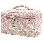 Large Makeup Bag, Cute Cosmetic Bag for Women Girls, Floral Coquette Aesthetic Toiletry Bag, Travel Make Up Organizer Bag (Crushed Flower)