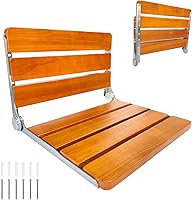 JIUZILIH Folding Teak Wood Shower Seat Wall Mounted - 316 Stainless Steel Frame, 450 lbs Capacity, Rust-Proof Foldable Bench