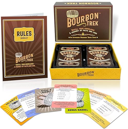 Regalos de Bourbon para hombres, juego de trivia único Bourbon Trek para amantes del whisky | Regalos de whisky para hombres | Trivia de cultura