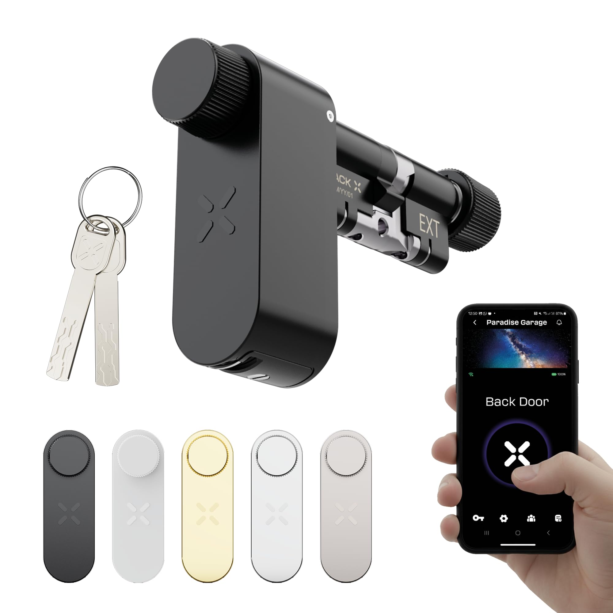 BLACK X Smart Door Lock with high security euro profile cylinder for keyless entry, no wiring or drilling required, long battery life, smart app, optional fingerprint reader, keypad, & clickers avail. — image 1