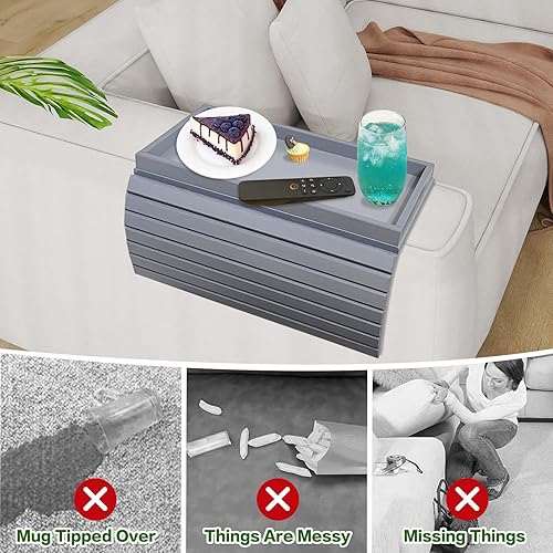 Miniatura 3 de Bandeja para reposabrazos de sofá, mesa auxiliar plegable, mesa de bambú para sofás anchos, mesa de sillón, soporte para tazas de sofá para