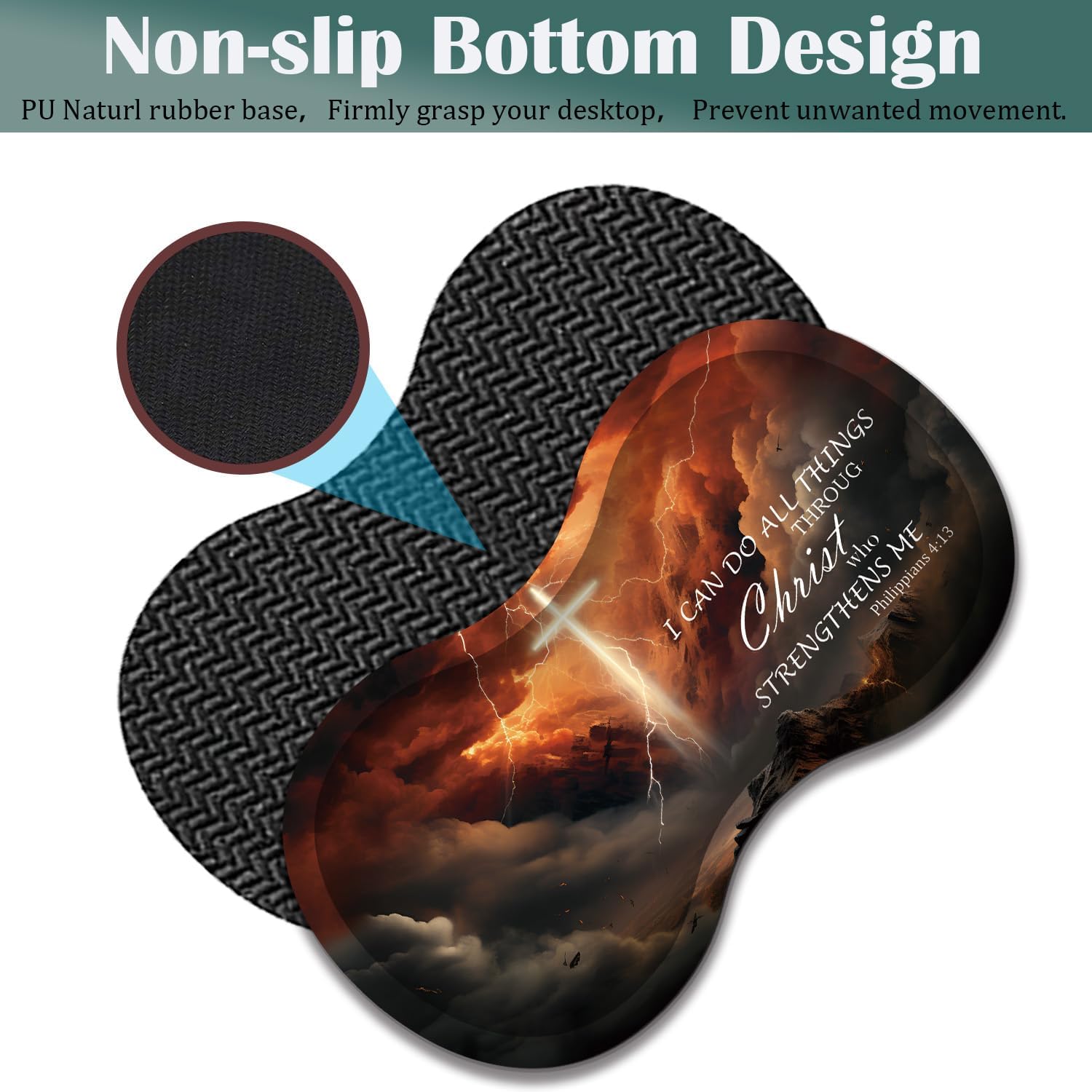 Large Game Mouse Pad + Wrist Support Pad + Coffee Coaster, Desk Pad with Sewn Edges, Anti-Slip Set pad Suitable for Office Work and Home - Holy Cross Bible Philippians 4-13