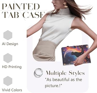 PU Leather Tab Case for Universal 10-11 Vibrant Colors & Stylish Patterns, Cover Protection, Stand, for DOOGEE Blackview Tablet 10, Moonlight Cat