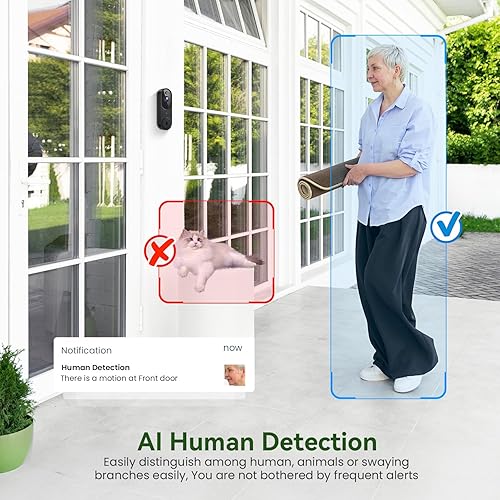 Miniatura 3 de Timbre de video inalámbrico inteligente 1080P, visión nocturna, alertas en tiempo real, detección humana AI, WiFi 2.4G, conversación bidireccional,