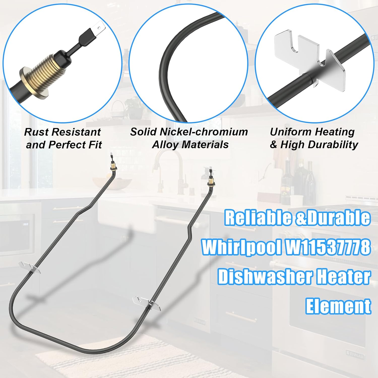 Upgraded W11537778 Dishwasher Heating Element Replacement,Compatible with KitchenAid Kenmore Dishwasher Parts W11412298 Whirlpool Heater Element Kit WDT750SAKZ0 WDTA50SAKZ0 KDFE204KPS1