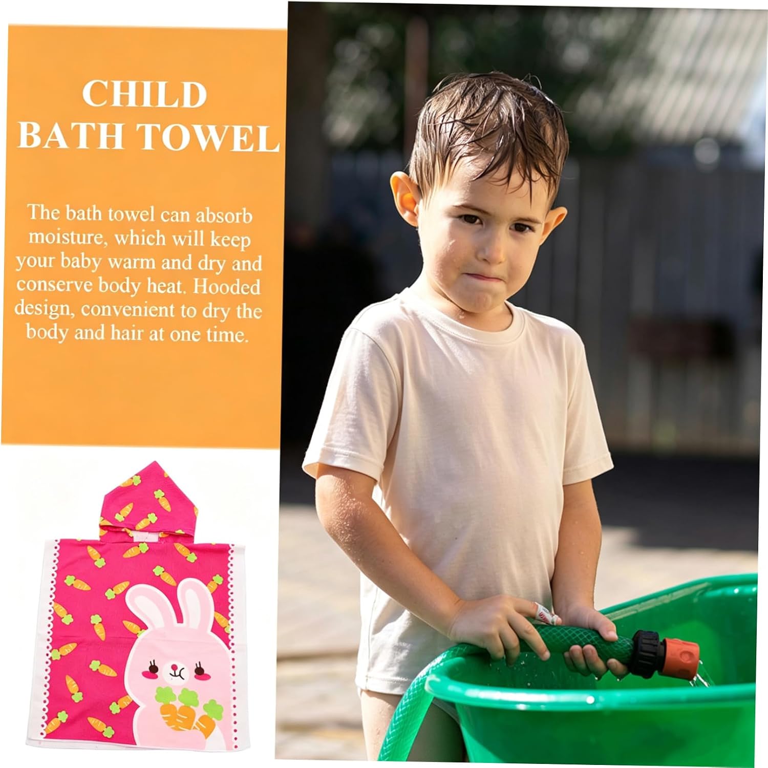 Ipetboom Hooded Beach Towel Cape for Swimming and Bath, Cartoon Pink Rabbit Design, Soft Absorbent Cotton Hooded Bathrobe Towel for Boys at Pool and Beach
