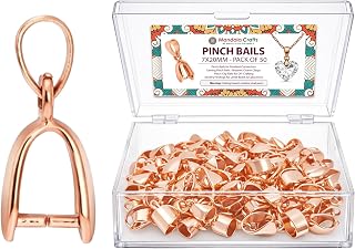 Mandala Crafts 7x20mm Rose Gold Tone Pinch Bails Pendants Jewelry Findings | Bulk 50 PCs, Snap-On Dangle Clasps, Clips for Jewelry Making, Necklaces, Earrings, Charms, Polymer Clay, DIY Keychains