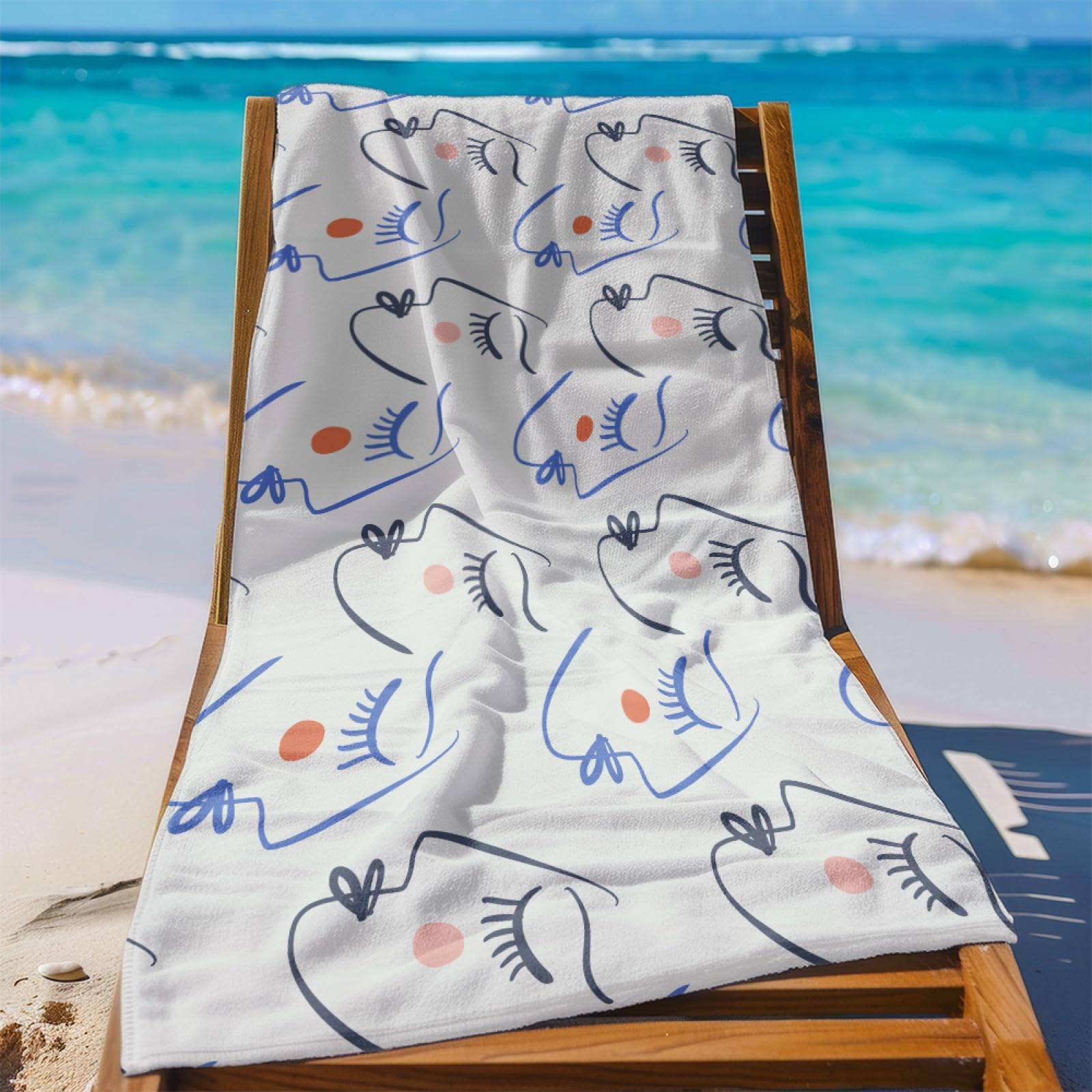 Drap de Plage XXL 200X200 Art Bleu Noir Serviettes de Plage en Microfibre,Serviette Piscine Extra Large sans Sable pour Adultes Séchage Rapide