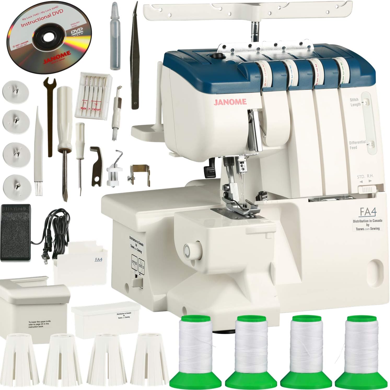 Janome Pro4DX Surjeteuse de grande puissance avec boucleur inférieur à