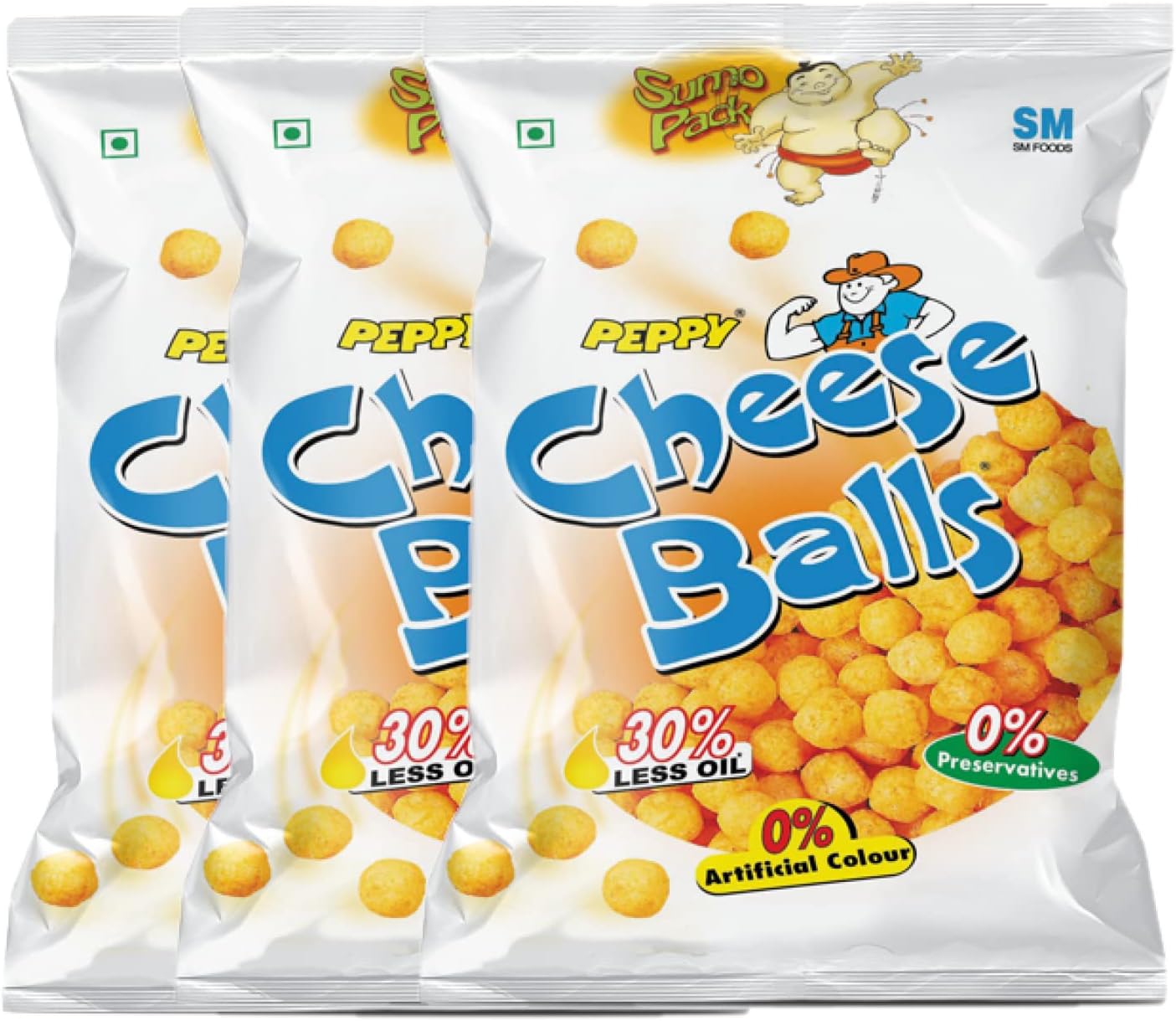 Peppy Cheez Balls Indian Chips, Fresh Cheese Flavored Crunchy Snacks, 60 g, Pack of 3