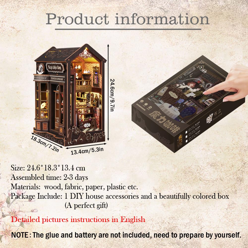 DIY Book Nook, kit per casa delle bambole, in miniatura, Magic Coffee Shop, accessori creativi, per caffè, puzzle, giocattolo, supporto per libri, decorazione per adulti, regalo di compleanno