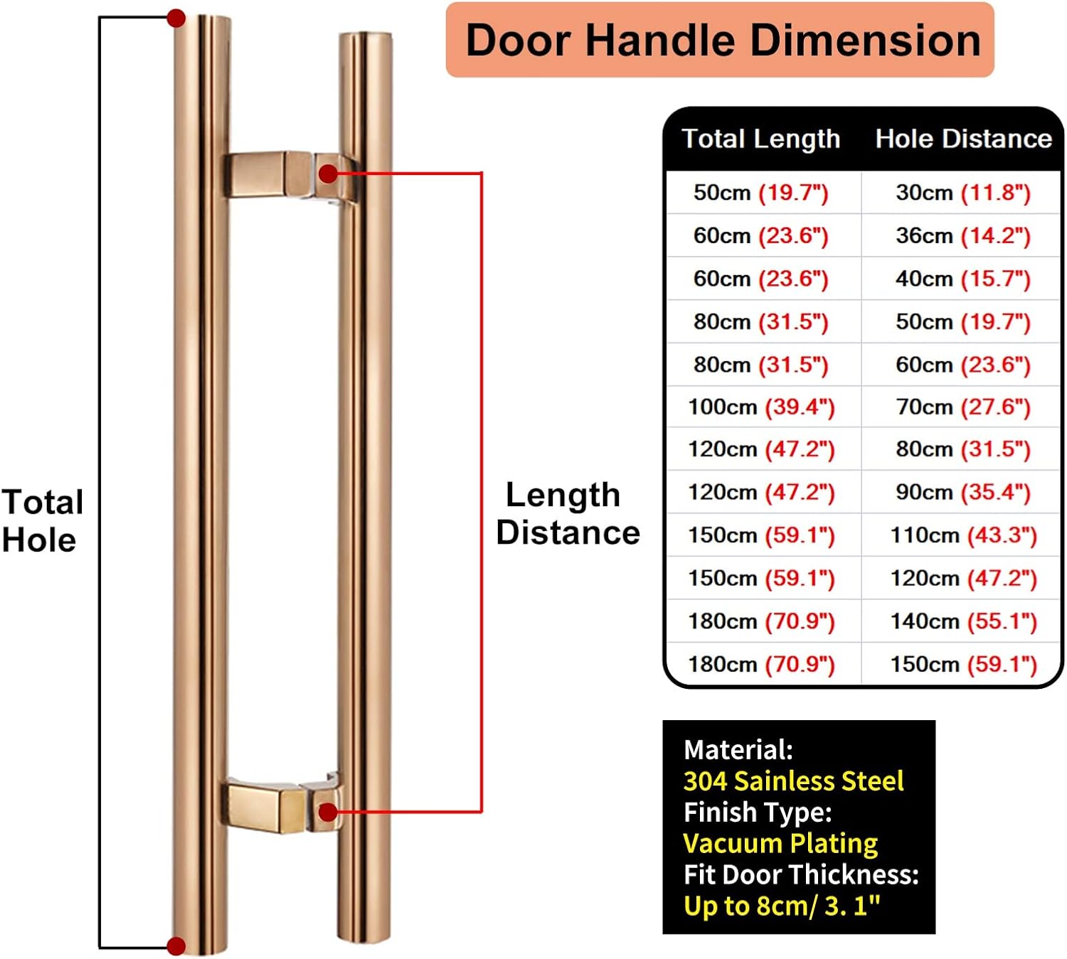 Industrial Round Heavy Duty Door Handle Set for Sliding Barn Doors Silver 50cm/19.7 Gold 60cm/23.6