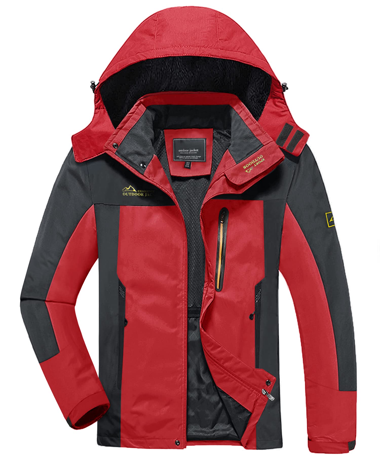 KEFITEVD Winterjas voor heren, ski-jack, waterdicht, warm gevoerd, outdoorjas met afneembare capuchon, softshell winterfleecejack, legergroen, L