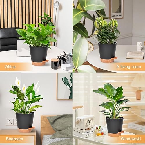 Miniatura 58 de Macetas de interior de 7/6.5/6/5.5/5 pulgadas con riego automático para plantas de interior con orificio de drenaje, macetas de plástico para Verde