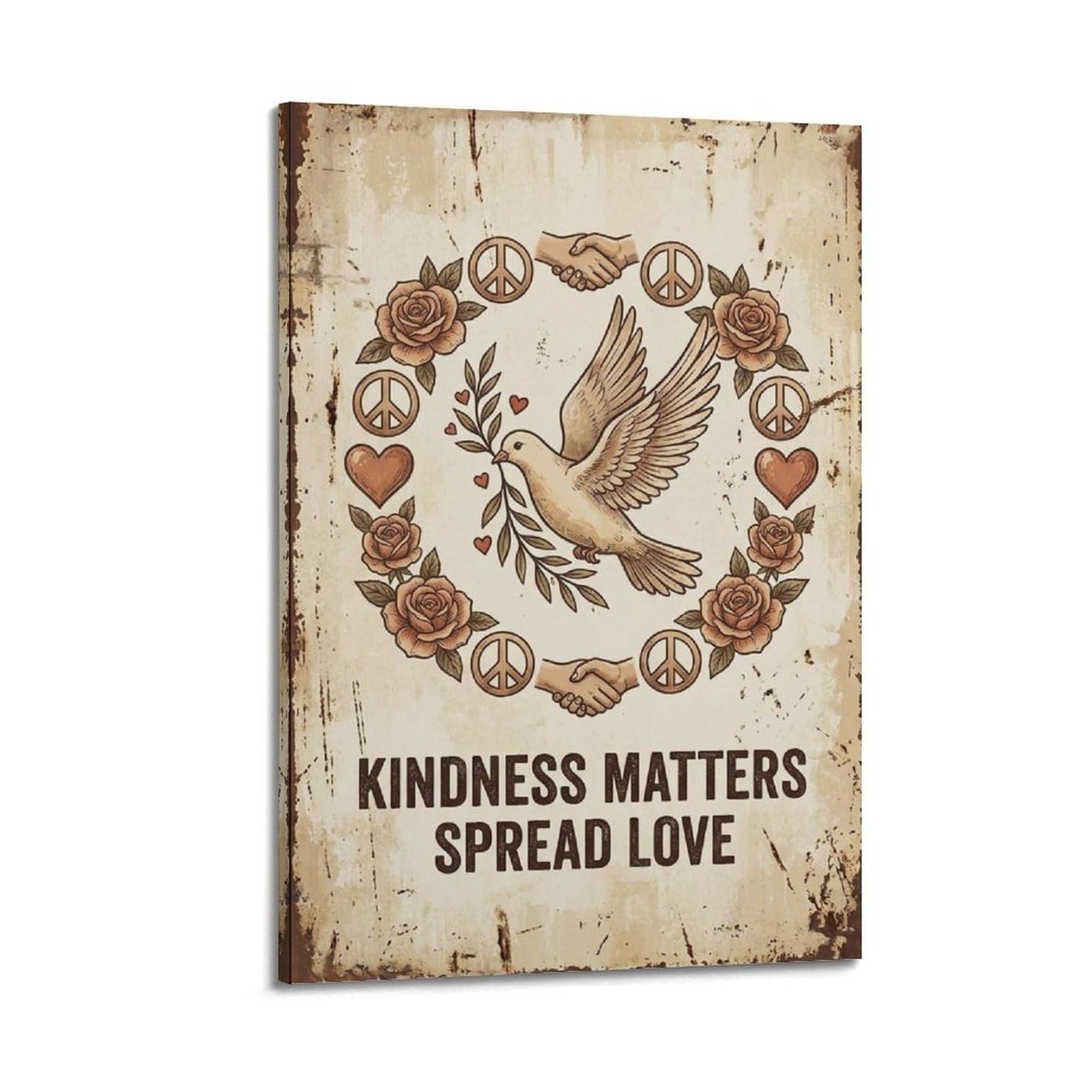 OKAHYS Kindness Quote Retro Rustic Poster Spread Love Vintage Modern Decorative Canvas Prints - Ideal Wall Art for Family, Man Cave, Game Room, Boys & Girls Bedroom 24x36inch