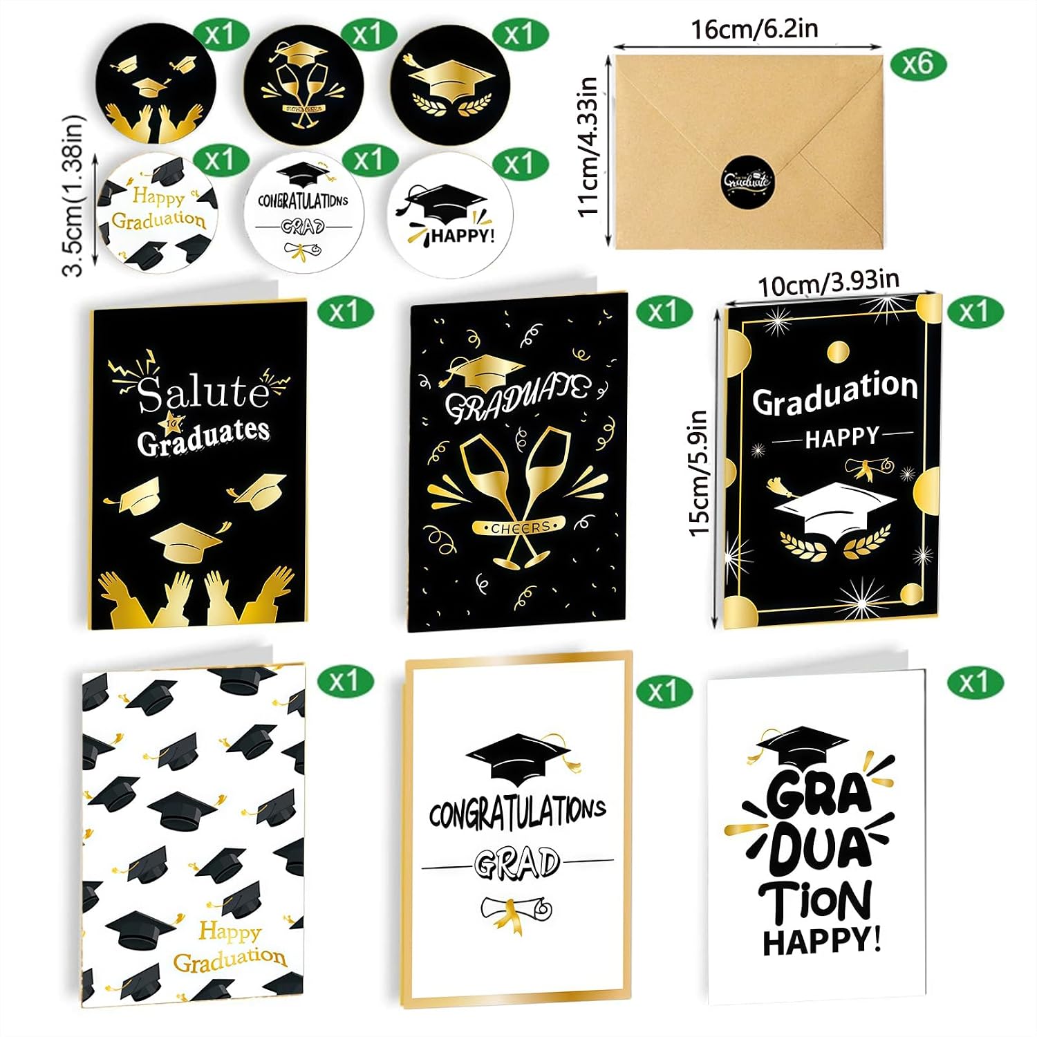 ZEYER 2026 Graduation Cards for Him Her - Celebrate High School & College Achievement, Exquisite Graduation Cap Balloon Design 6 Pcs Motivational Graduation Gifts