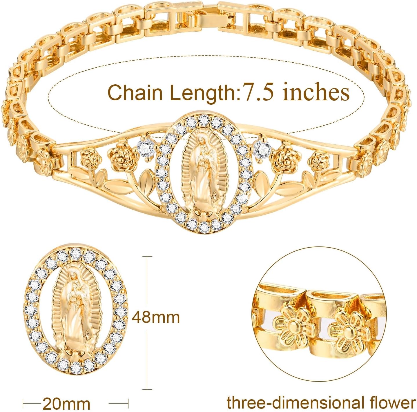 Gold Catholic Bracelet for Women-14k Gold Plated Bracelet,Hypoallergenic Non Tarnish Trendy Jewelry,Dainty Stainless Steel Cubic Zirconia Religious Baptism Virgin Mary Bracelets Gifts for Her - Image 4
