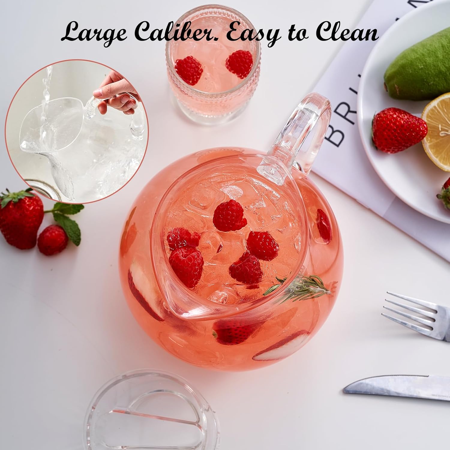 Plastic Pitcher, Clear Water Pitcher with Lid, Fridge Jug, BPA-Free, Shatter-Proof, Great for Iced Tea, Lemonade, Juice, Milk, and More (2 Quart/72oz) - Image 6