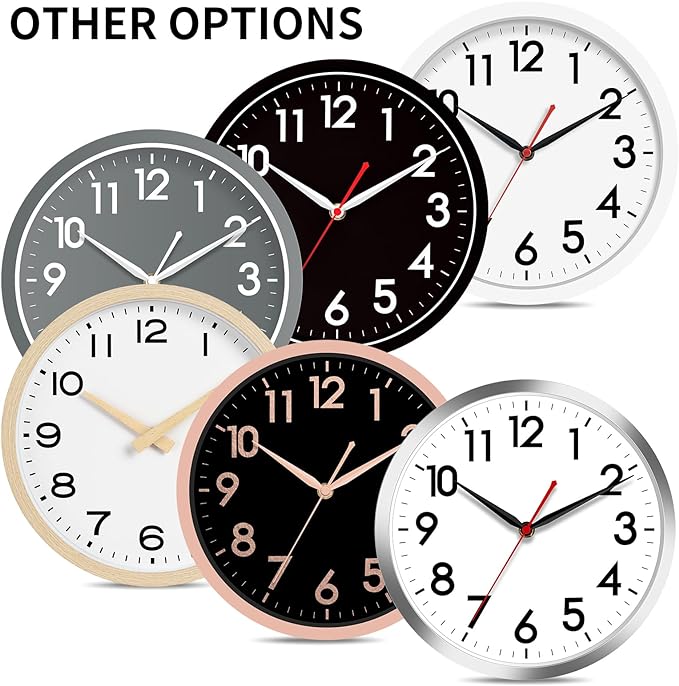 Reloj de Pared Analógico AKCISOT 14 Pulgadas - Silencioso - Negro miniatura 5