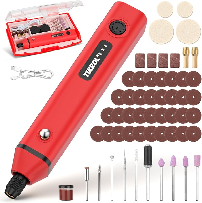 Mini herramienta rotativa inalámbrica, kit de herramientas rotativas eléctricas multiusos (rojo) | Tamaño de bolígrafo, 67 accesorios, velocidad variable, cargador de USB-C, para grabar, lijar, pulir, esmerilar y manualidades