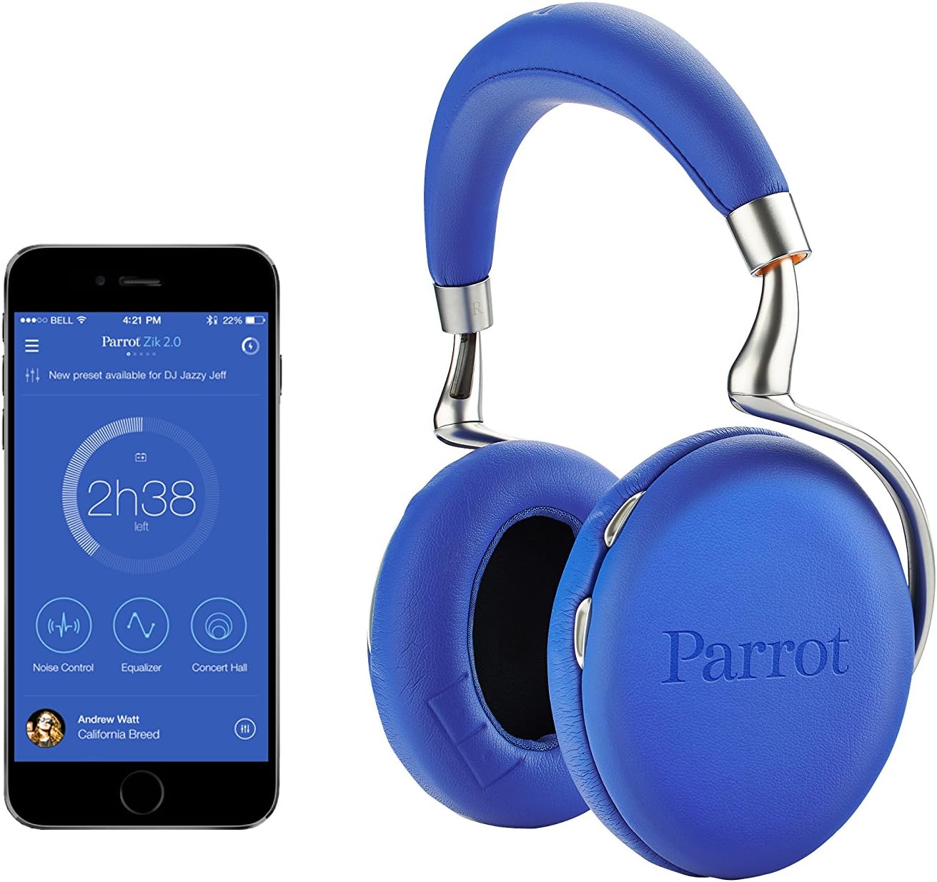 Parrot Zik 2.0 Wireless Noise Cancelling Headphones (Blue)
