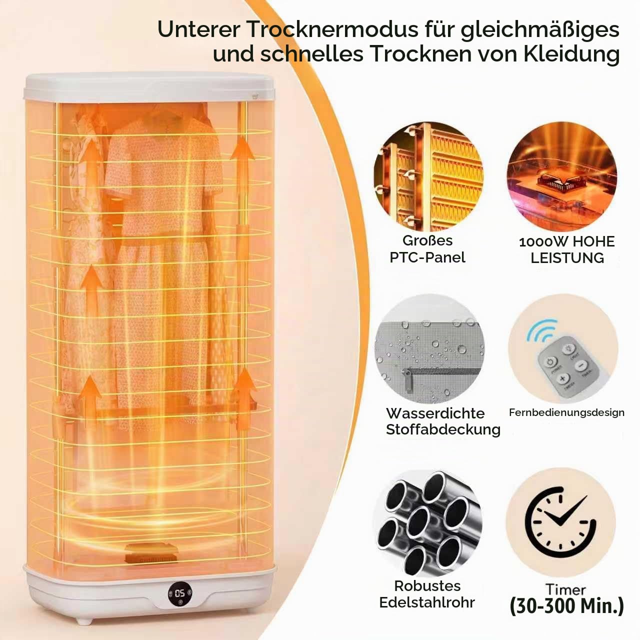 Tragbarer Wäschetrockner,Faltbarer Elektrischer Wäschetrockner,1000W Doppelschicht-Wäschetrockner mit LED-Anzeige,Timer und Fernbedienung,geeignet für Wohnmobile,Wohnungen,Reisen und Camping