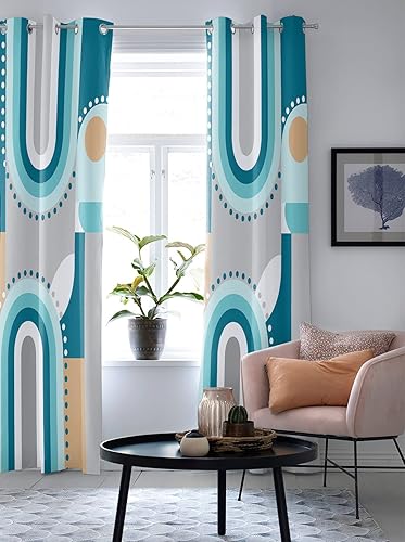 Miniatura 5 de Curtains Panels for Living Room Mid-Century Modern Art Geometric Abstract Blue Window Curtains Light Filtering Grommet Top Drapes for Bedroom