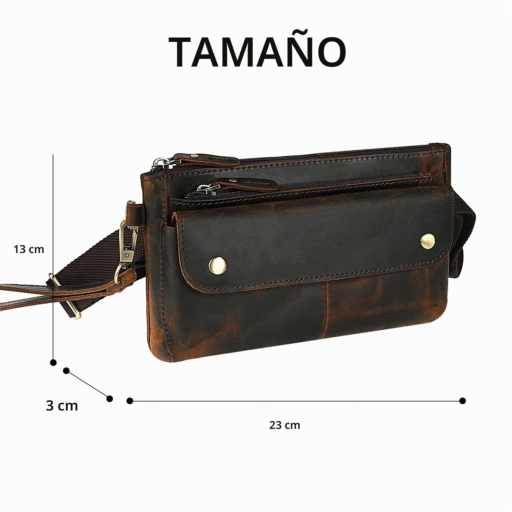 Lona+Cuero Genuino, Bolsa de cinturón al Aire Libre de Senderismo Fanny Cintura Bolsa telefónica para Hombres y Mujeres FB811-29 (100% Cuero - 8136 marrón)
