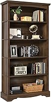 CreateaBetterLife TVU 5-Tier 65" Wooden Bookshelf - Modern Arched Display Bookcase for Living Room, Office, Entryway, Brown