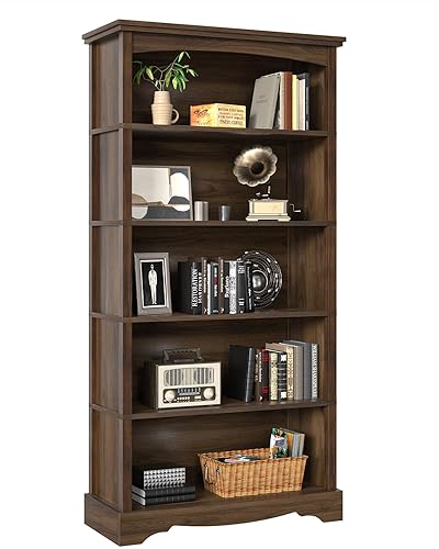 TVU 5-Tier Wooden Bookshelf, 65 Inch Tall Bookshelf with Storage,