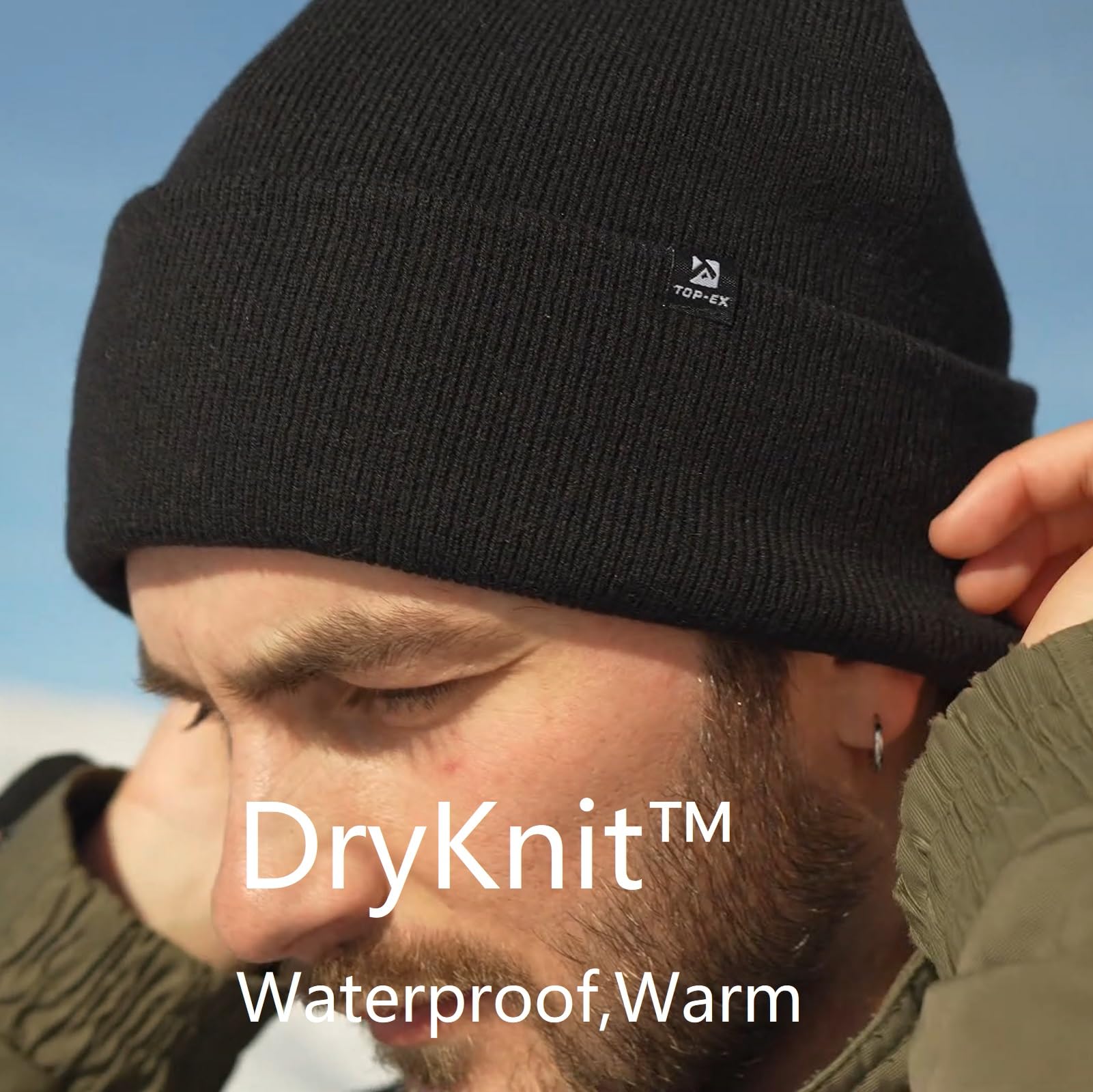 TOP-EX Windstopper wasserdichte Wintermütze Herren & Damen, Warme Fleece-gefütterte Strickmütze Beanie, Atmungsaktive Outdoor Lauf- & Skimütze, Winddichter Regenschutz, Herrenmütze
