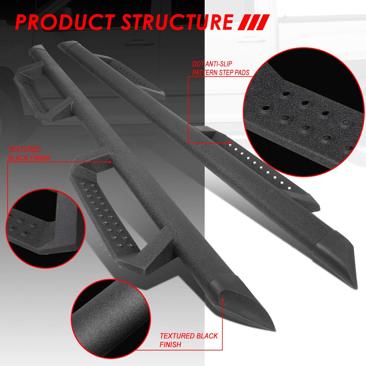 Auto Dynasty Round Tubing Running Boards Compatible with 2015-2022, Ford F150 F250 F350 Super Crew Cab Stainless Steel Drop Side Step Rail Nerf Bars, 4