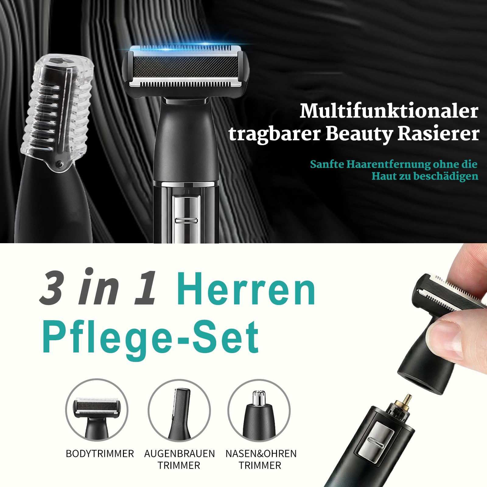 VGR 628 3 in 1 Körperrasierer Herren, Kabelloser Intimrasierer Mann, Nasenhaartrimmer Herren und Body Groomer Men mit Basis, Geeignet für Brust, Beine, Achselhöhlen, Nase und Gesicht, IPX5, Grün