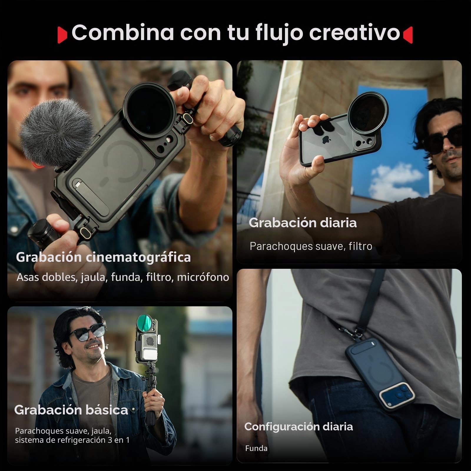 SMALLRIG Jaula para Video para iPhone 17 Pro MAX, con Funda TPU y Placas Traseras T-mount/17mm, Rig para Grabación y Vlog, Edición Flagship - 5543
