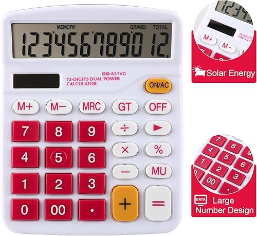 Vista 17 de Meichoon Calculadora Pantalla de 12 dígitos Batería solar de doble potencia financiera dedicada gran función estándar de escritorio Calculadora