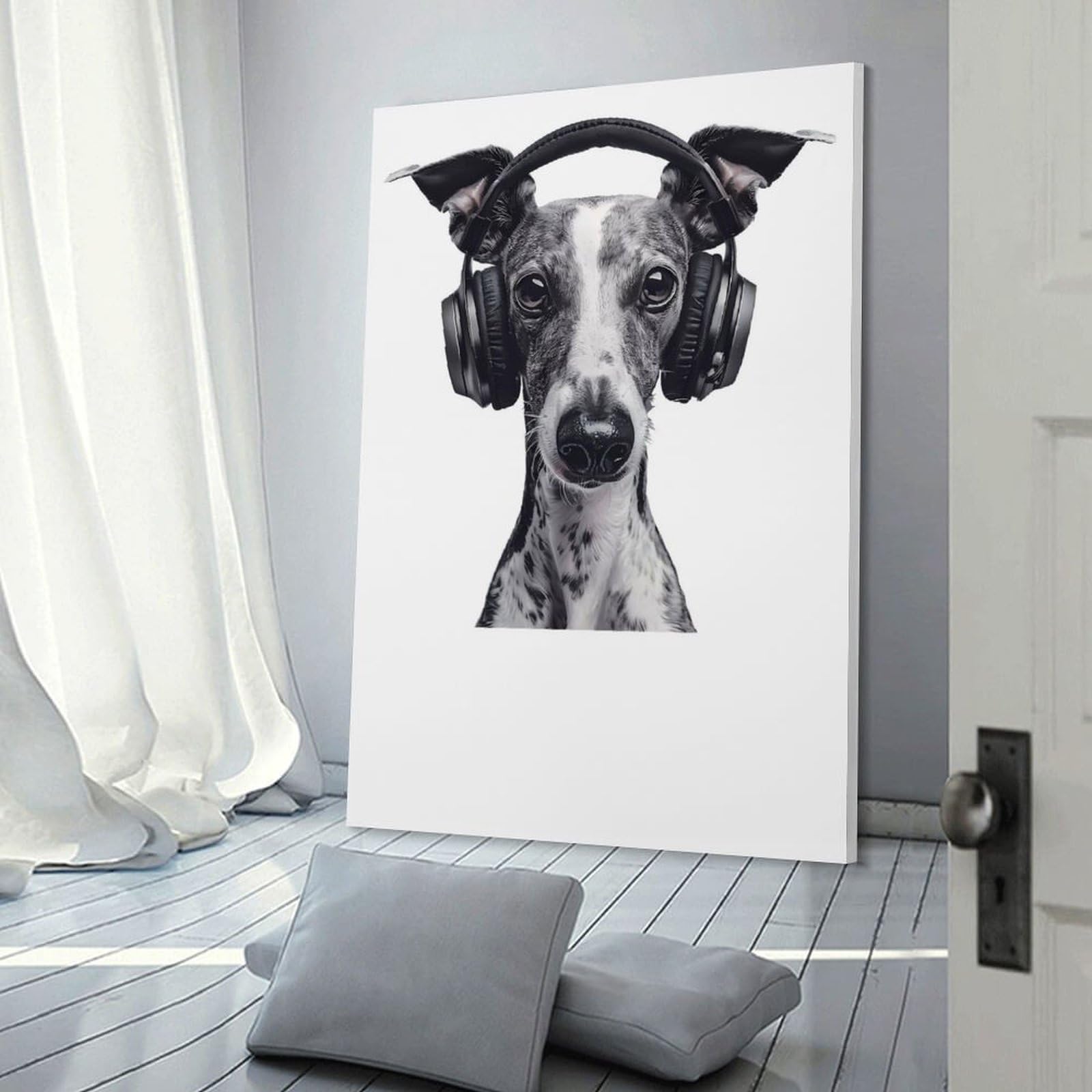 Junmoney Frame-Whippet Headphones Wall Picture Print Whippet Headphones, 20X30inch(50X75cm), For Apartments, Flats Or New Home Decor, A Simple Refresh For Blank Walls