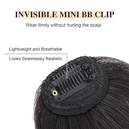 Miniatura 5 de BOGSEA Flequillo con clip de cabello humano real, clip de cabello con sienes, extensión de cabello con flequillo para mujeres de aspecto natural