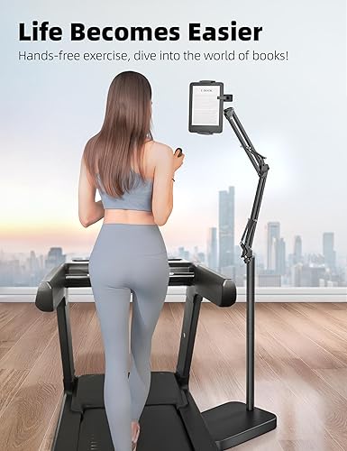 Miniatura 4 de Soporte de suelo Kindle con volteador de páginas remoto, soporte para tableta con base estable de 11 libras, soporte para tableta de altura