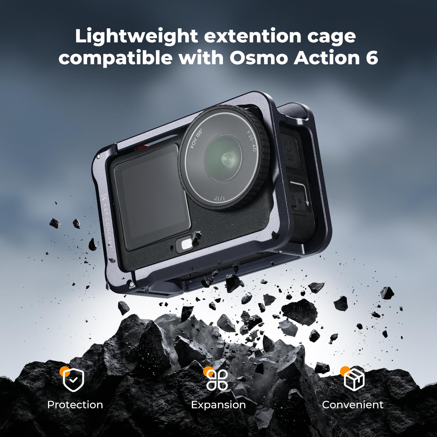 K&F CONCEPT Gabbia leggera per DJI Osmo Action 6, custodia a sgancio rapido | Lega di alluminio, scarpa fredda, filettatura 1/4", pulsante otturatore, staffa di montaggio Vlog,AC129