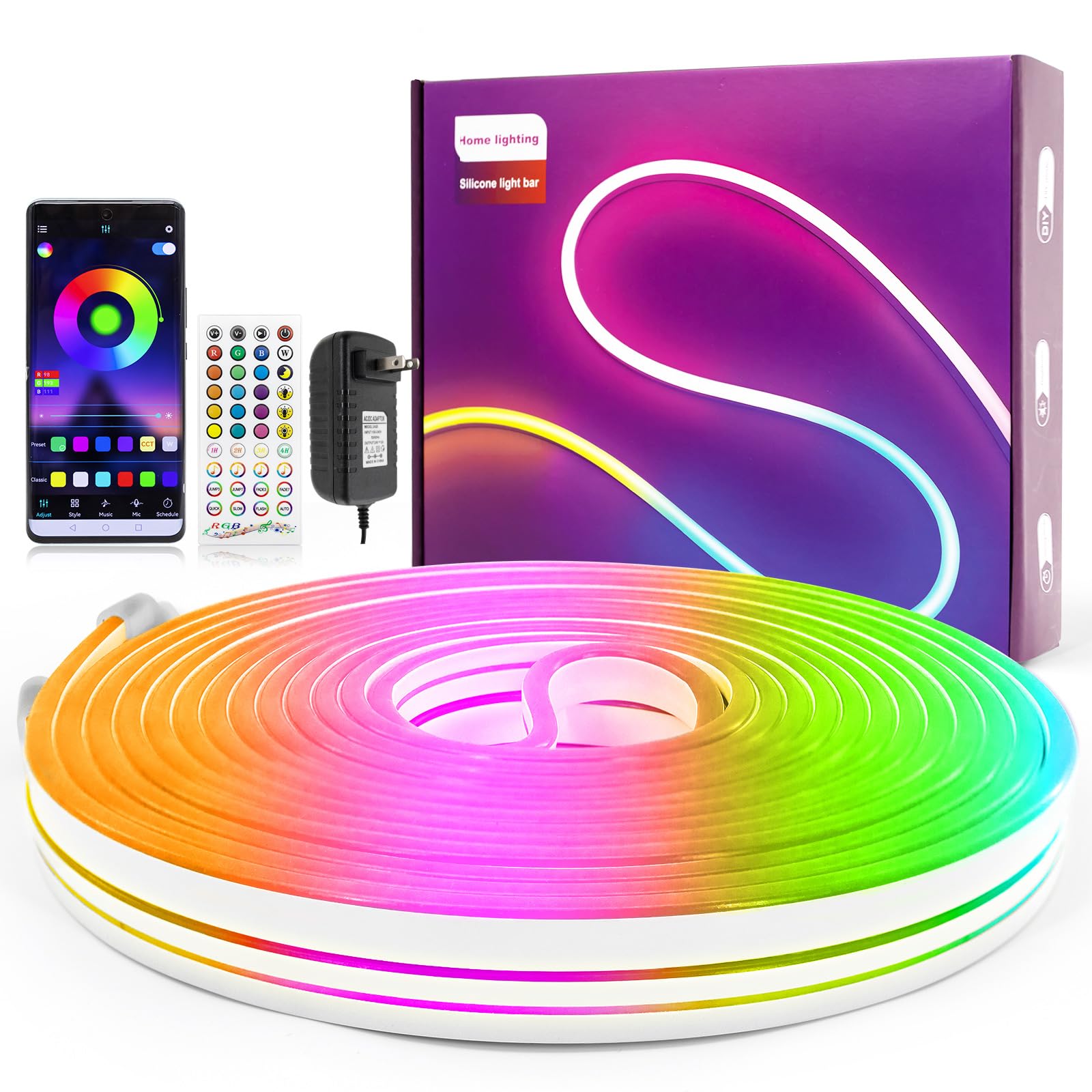 Led Neon Rope Light 32.8Ft RGB Neon Strip Lights App Control, Remote Control, Music Syncing, Outdoor IP65 Waterproof Led Strip Lights Flexible DIY Design for Bedroom, Gaming, Party Decoration