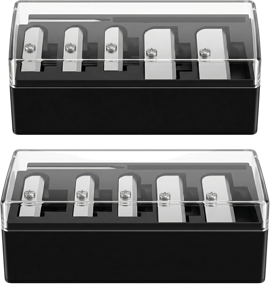 2 Pcs 5 Hole Cosmetic Long Point Manual Pencil Sharpener with Plastic Lid Makeup Eyeliner Pencil Sharpener Black Great Present