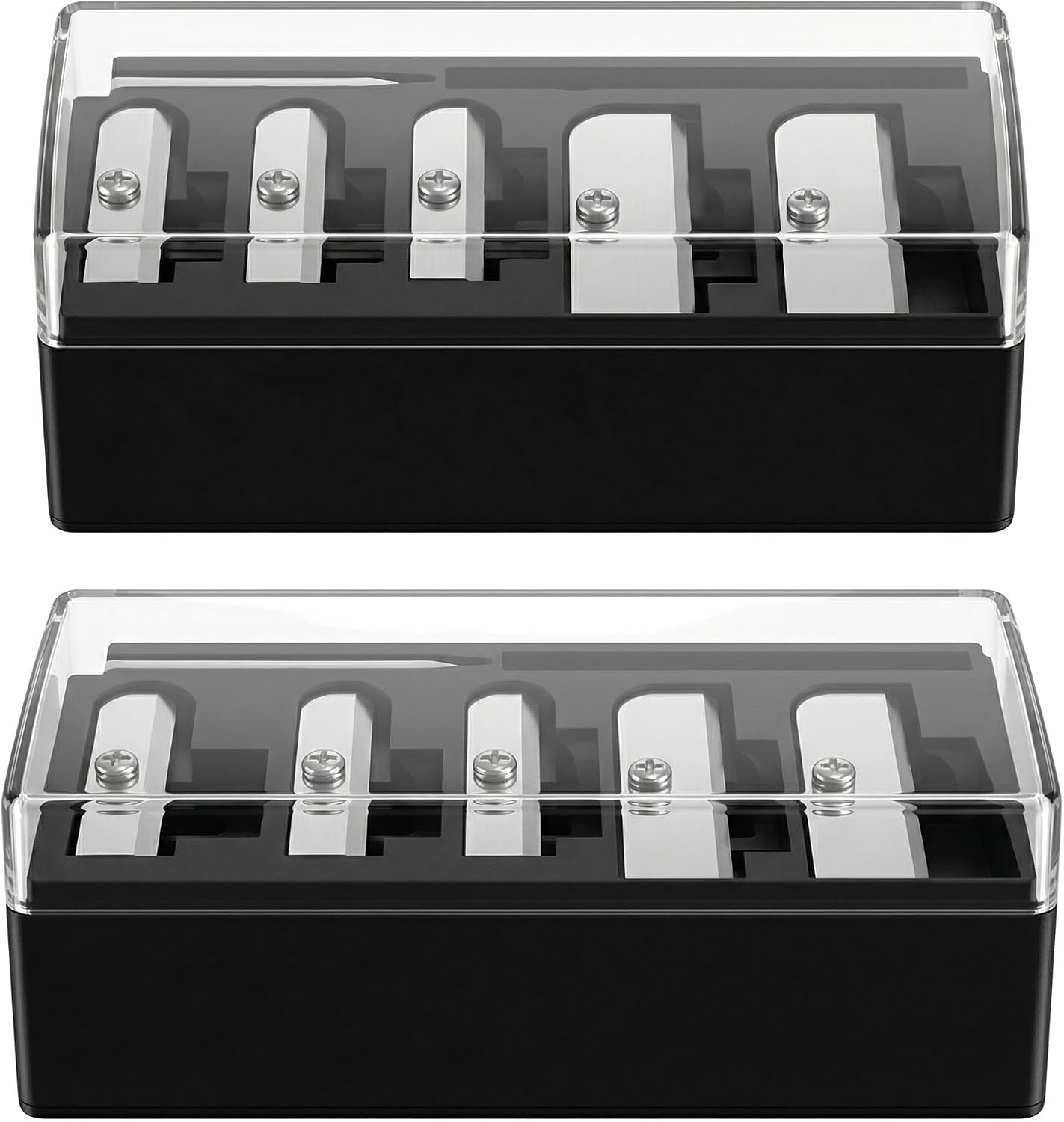 2 Pcs 5 Hole Cosmetic Long Point Manual Pencil Sharpener with Plastic Lid Makeup Eyeliner Pencil Sharpener Black Great Present