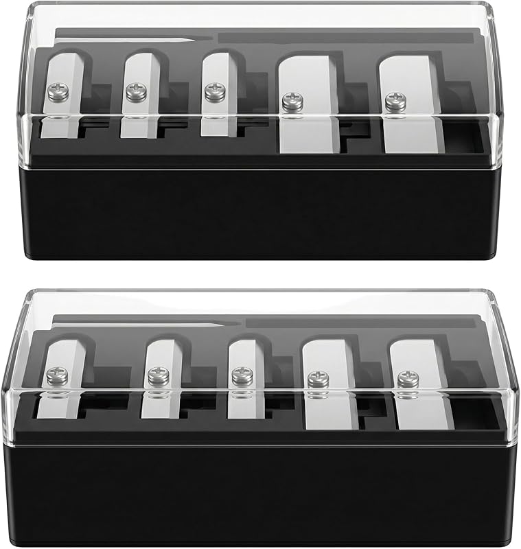 2 Pcs 5 Hole Cosmetic Long Point Manual Pencil Sharpener with Plastic Lid Makeup Eyeliner Pencil Sharpener Black Great Present