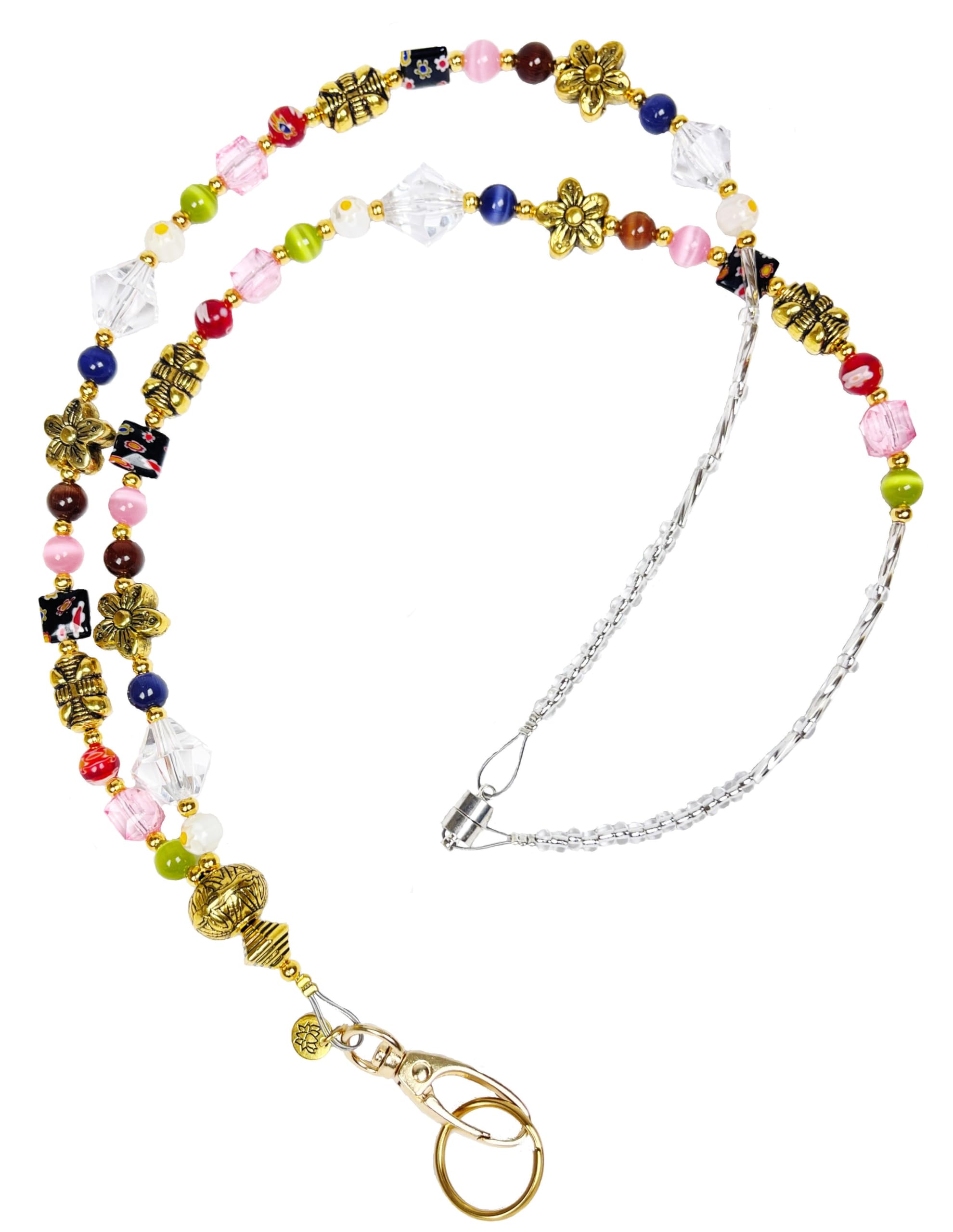 Hidden Hollow Beads Slim Style Women's Fashion Beaded Lanyard, 34" Jewelry Lanyard for ID Badge Holder and Keys (Gold Multi - Breakaway)