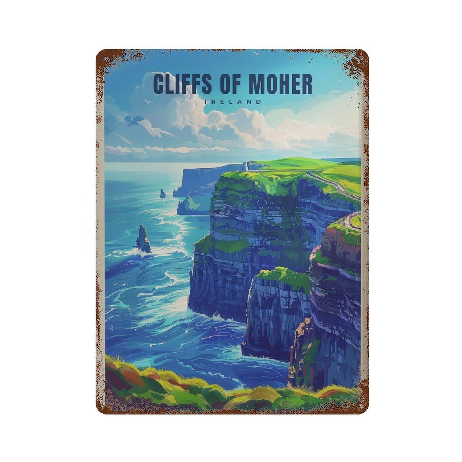 xiaoxiaoshen Cliffs of Moher Ireland Travel Vibrant Wall Decor Art Metal Tin Poster Modern Home Decor Art Home Bar Shop Decorations Vintage Sign 40x30cm