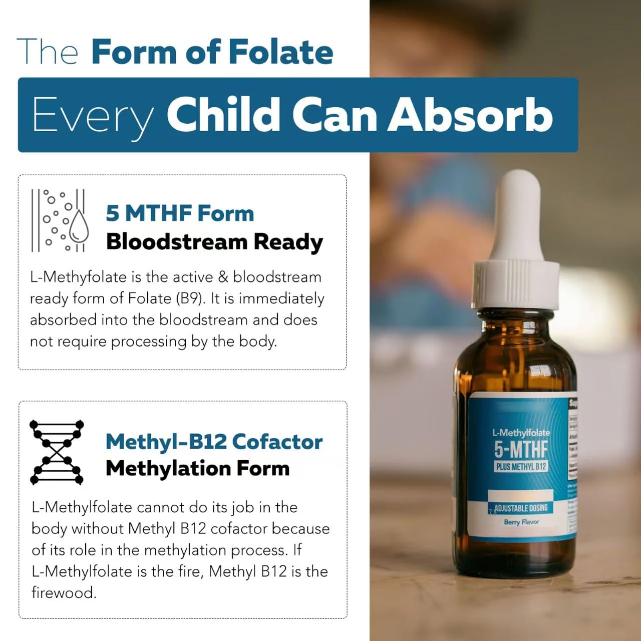Folate méthylé – Favorise le bien-être, la méthylation et les fonctions cognitives – Contribue à couvrir les besoins nutritionnels quotidiens