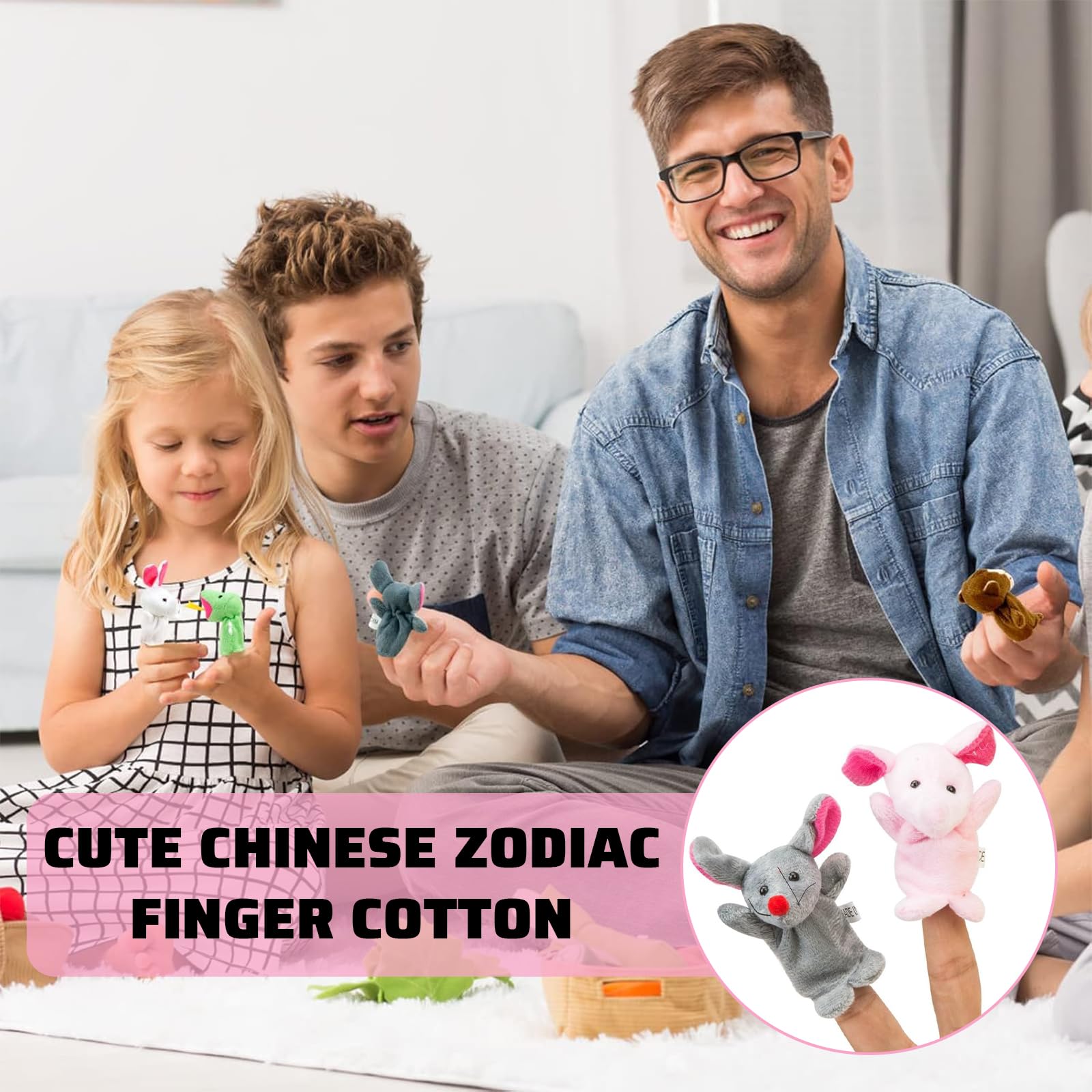 SHUOHONG 12 Pièces Marionnettes à Doigts en Peluche, Mini Marionnettes à Main Colorées, Ensemble de Jouets en Peluche pour Garçons et Filles Cadeaux pour Noël, Pâques et Fête d'enfants - 4