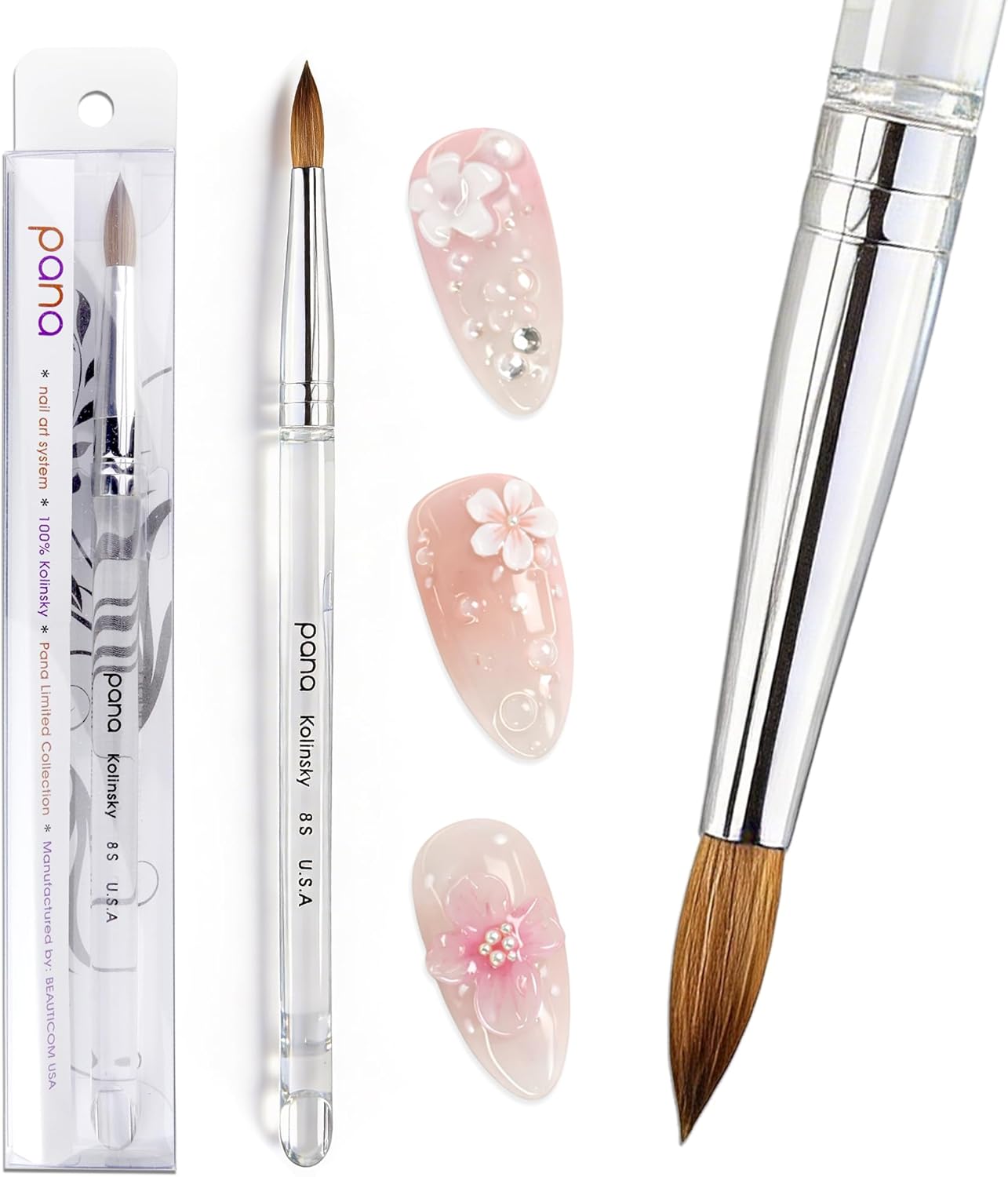 pana Finest Kolinsky100% Pure Kolinsky Acrylic Nail Brushes (Round Shape Acrylic Handle) (Size # 8)